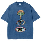 Unisex Abstract Art Eyes Printed Washed Tee
