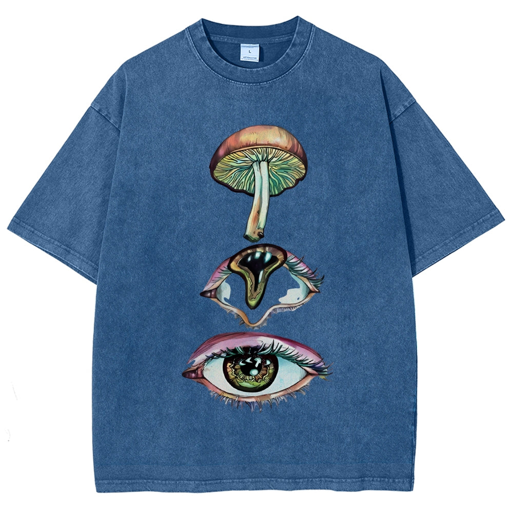 Unisex Abstract Art Eyes Printed Washed Tee