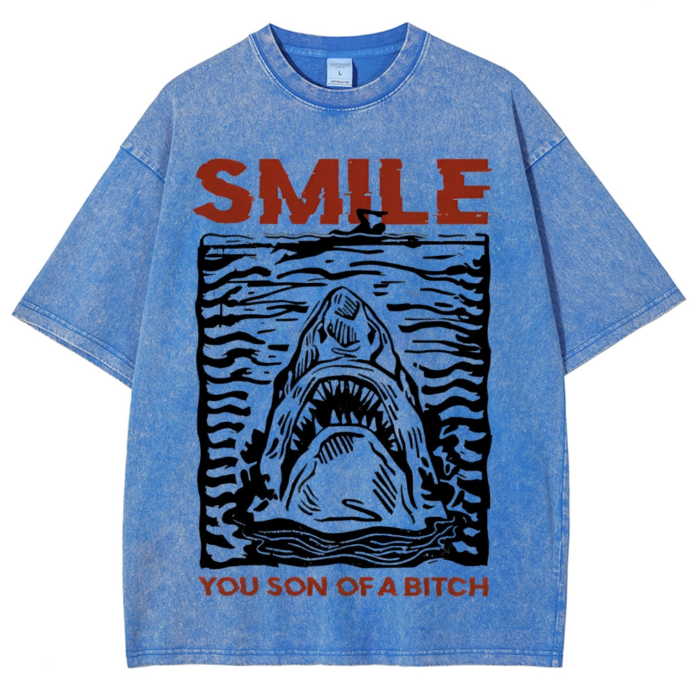 Unisex Smile Printed Washed Tee
