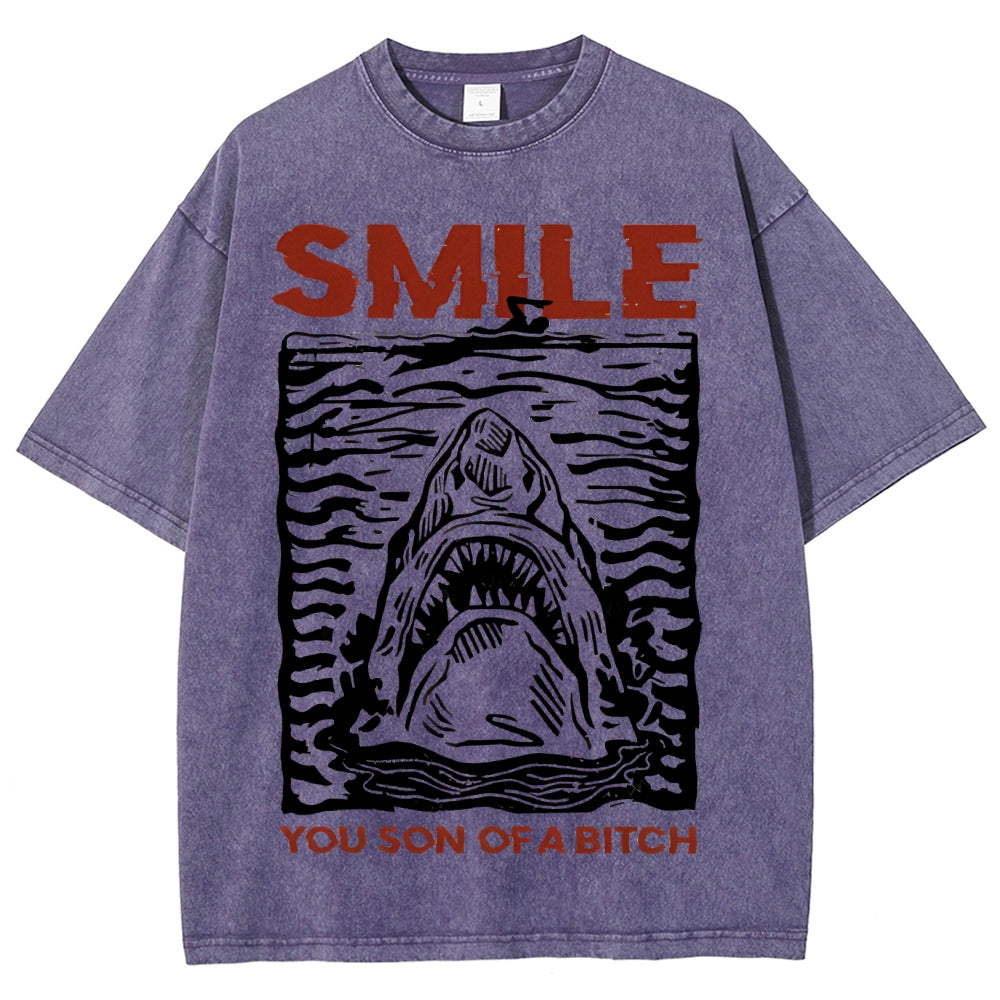 Unisex Smile Printed Washed Tee