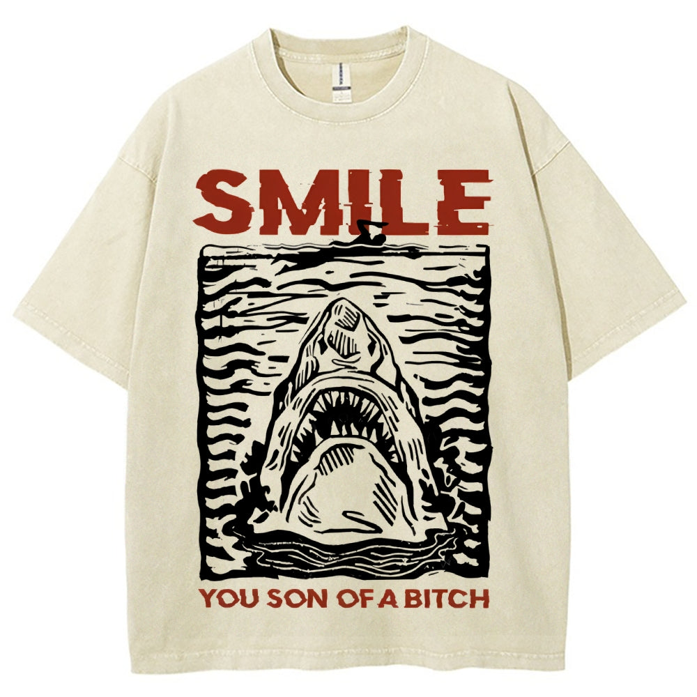 Unisex Smile Printed Washed Tee