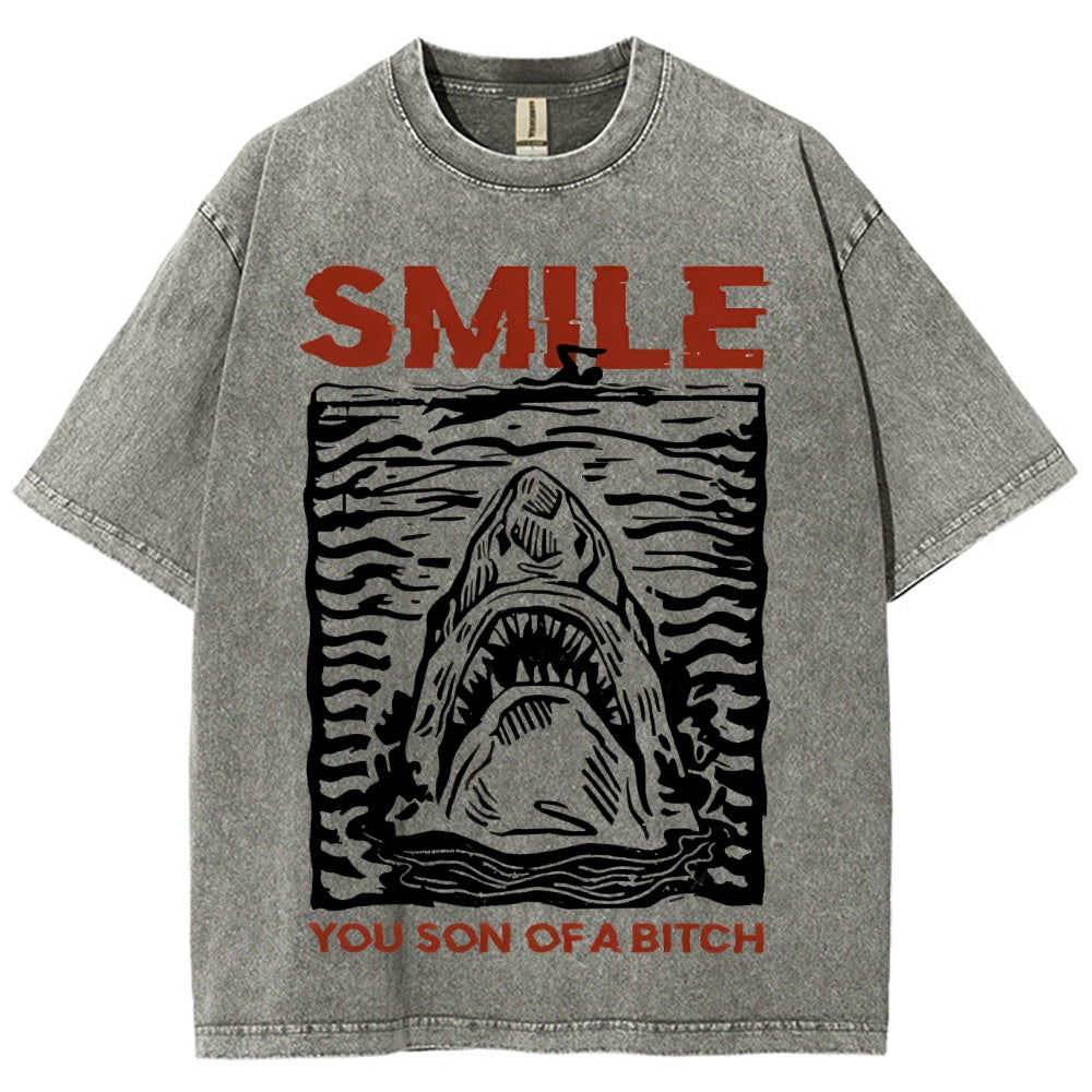 Unisex Smile Printed Washed Tee