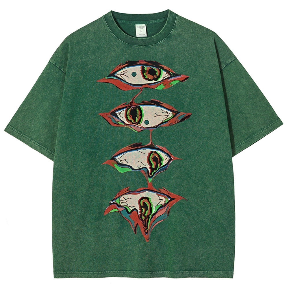 Unisex Abstract Art Eyes Printed Washed Tee