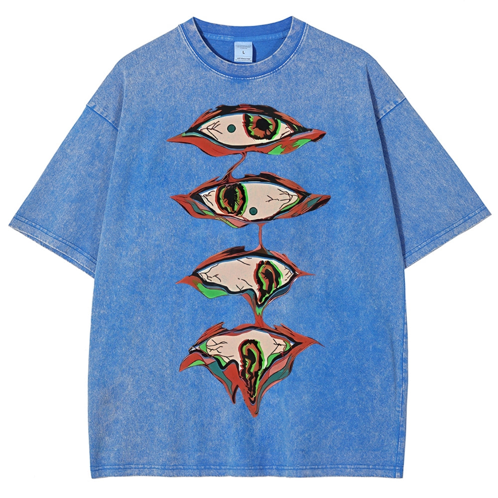 Unisex Abstract Art Eyes Printed Washed Tee
