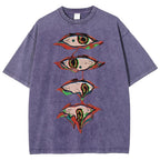 Unisex Abstract Art Eyes Printed Washed Tee