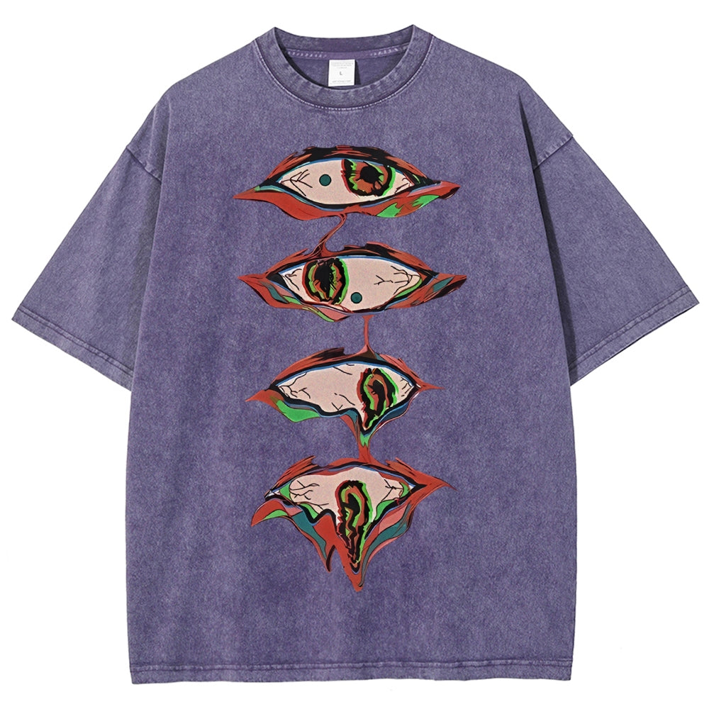 Unisex Abstract Art Eyes Printed Washed Tee