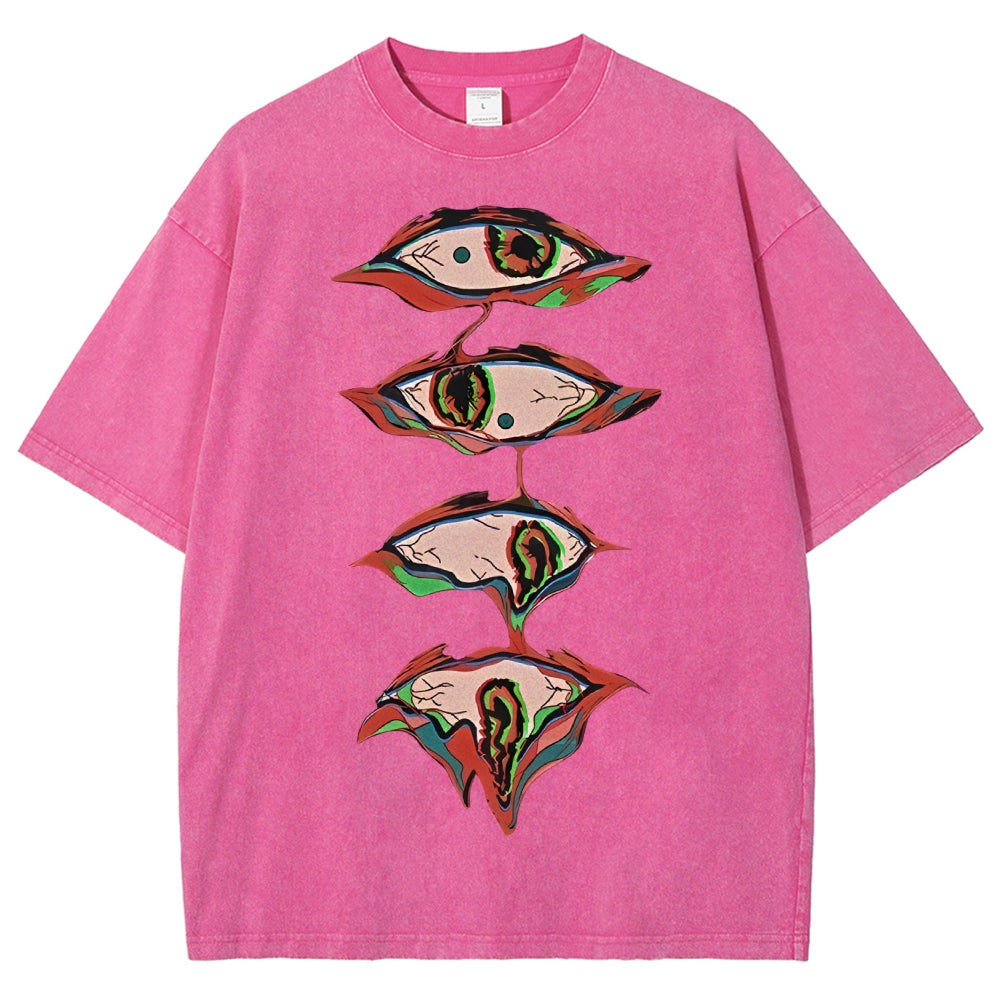 Unisex Abstract Art Eyes Printed Washed Tee
