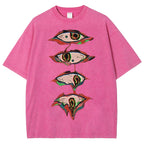 Unisex Abstract Art Eyes Printed Washed Tee