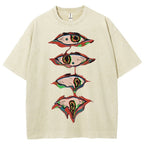 Unisex Abstract Art Eyes Printed Washed Tee