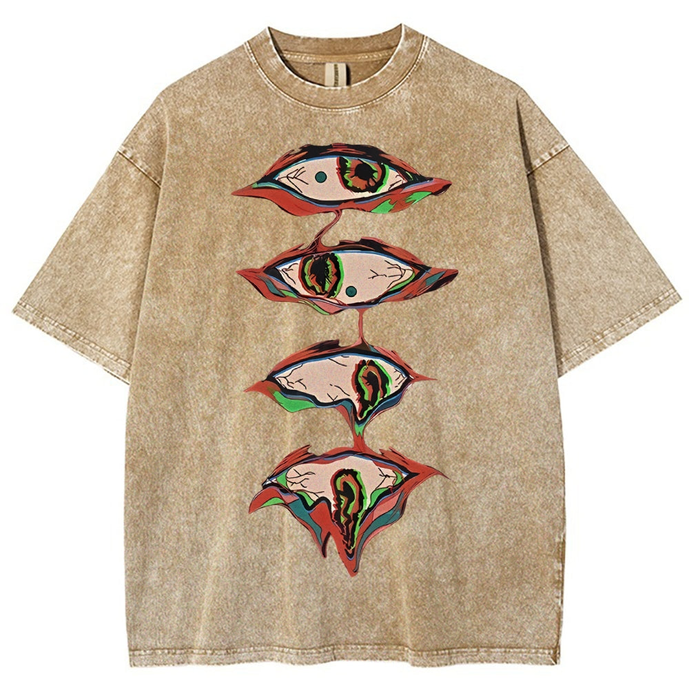 Unisex Abstract Art Eyes Printed Washed Tee