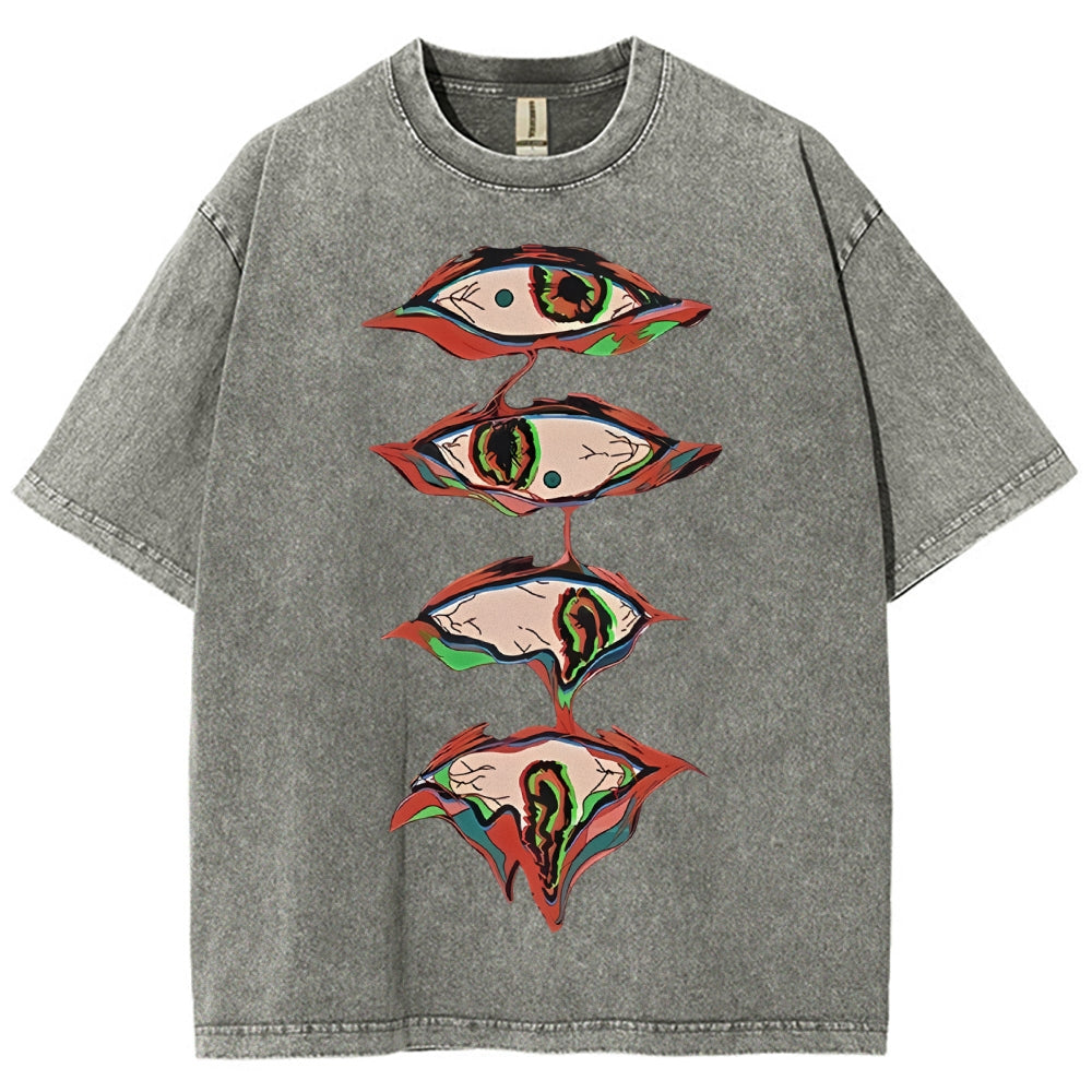 Unisex Abstract Art Eyes Printed Washed Tee