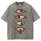 Unisex Abstract Art Eyes Printed Washed Tee