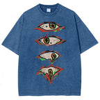 Unisex Abstract Art Eyes Printed Washed Tee