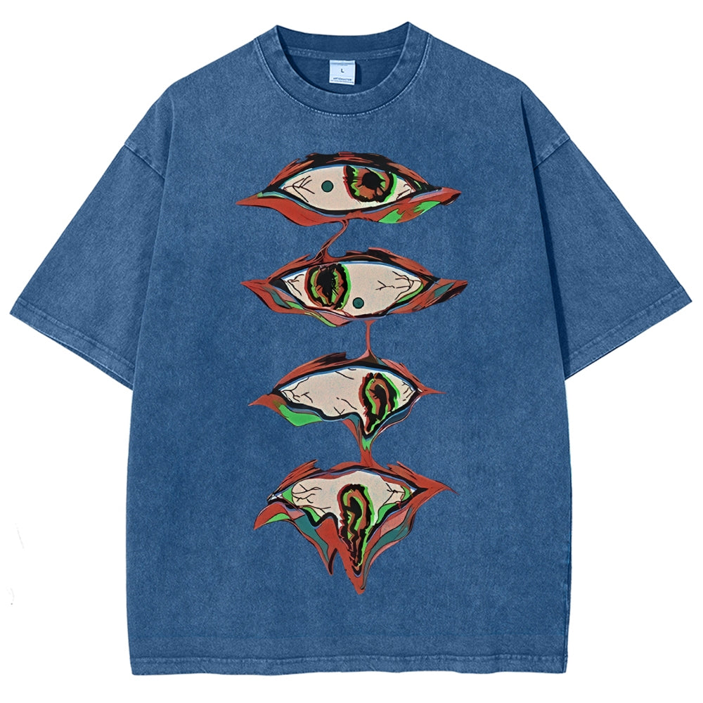 Unisex Abstract Art Eyes Printed Washed Tee