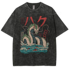 Unisex Dragon Printed Washed Tee