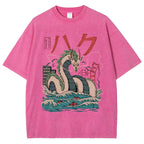 Unisex Dragon Printed Washed Tee