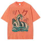 Unisex Dragon Printed Washed Tee