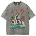 Unisex Dragon Printed Washed Tee
