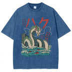 Unisex Dragon Printed Washed Tee