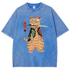 Unisex Sushi Cat Printed Washed Tee
