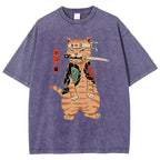 Unisex Sushi Cat Printed Washed Tee