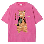 Unisex Sushi Cat Printed Washed Tee