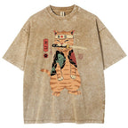 Unisex Sushi Cat Printed Washed Tee
