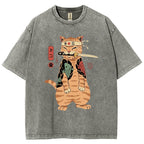 Unisex Sushi Cat Printed Washed Tee