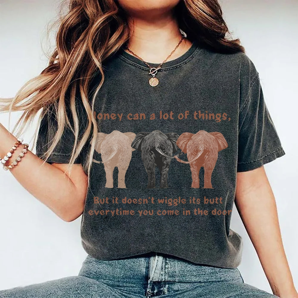 Unisex Elephant Printed Washed Tee