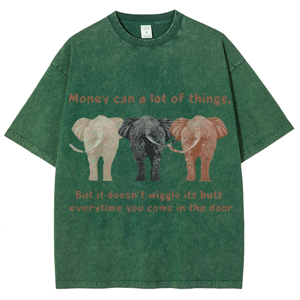 Unisex Elephant Printed Washed Tee
