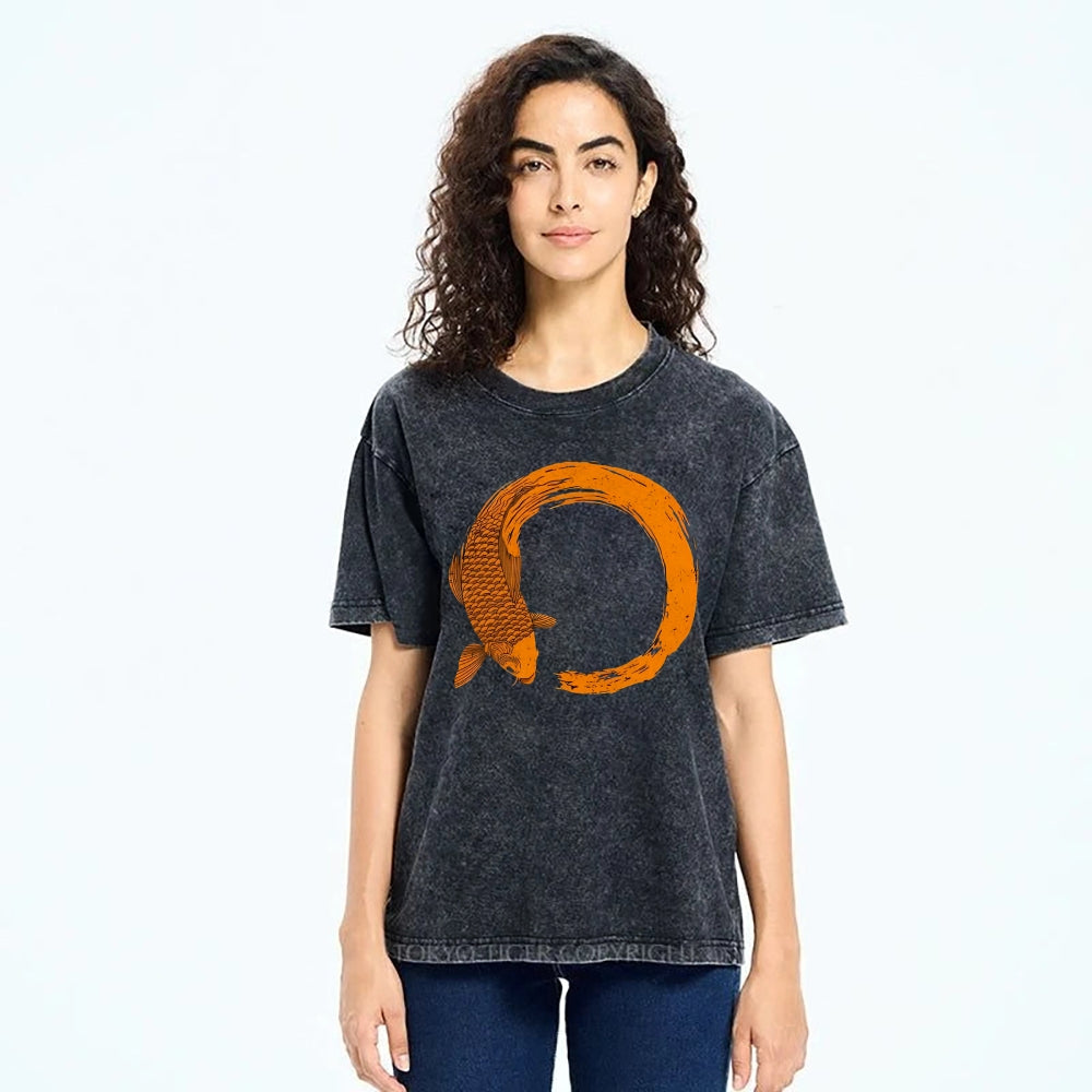 Unisex Fish Printed Washed Tee