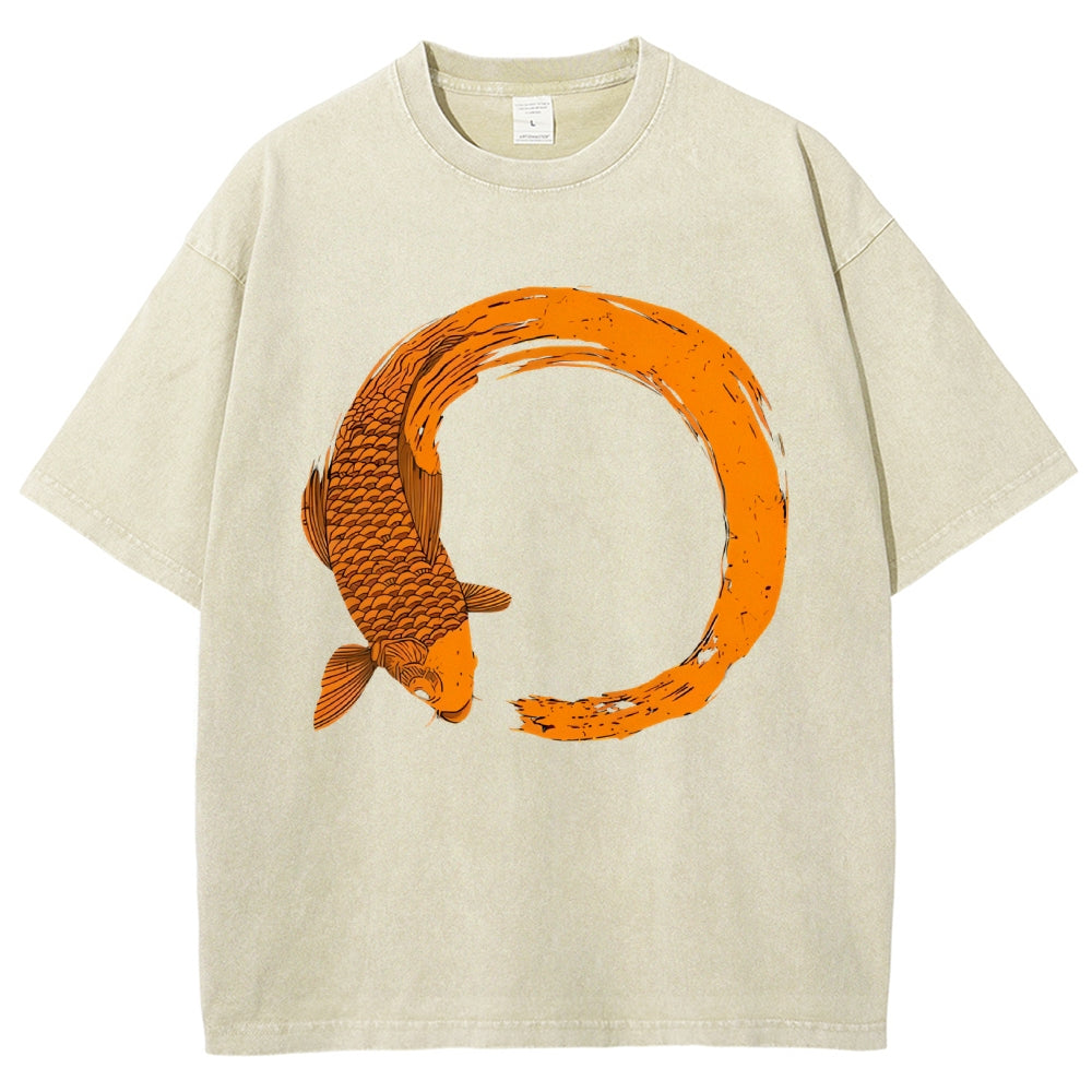 Unisex Fish Printed Washed Tee
