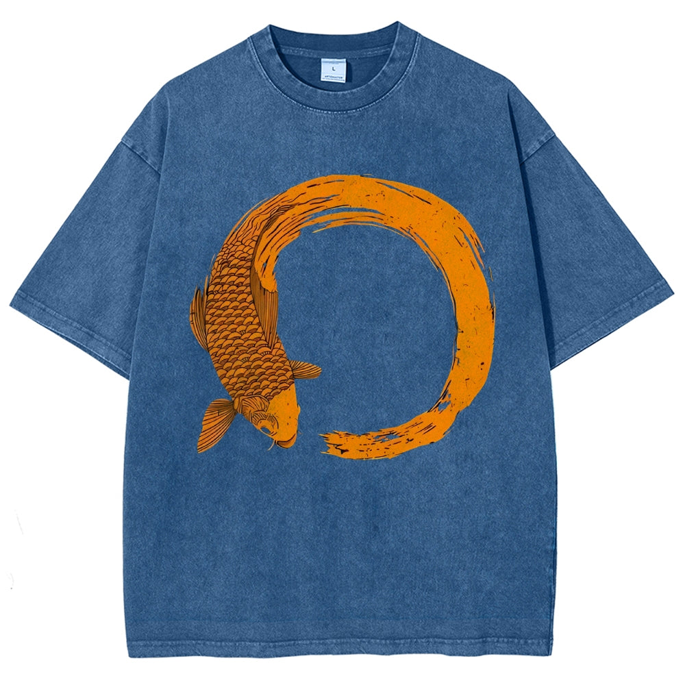 Unisex Fish Printed Washed Tee
