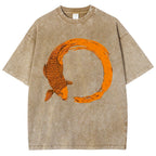 Unisex Fish Printed Washed Tee