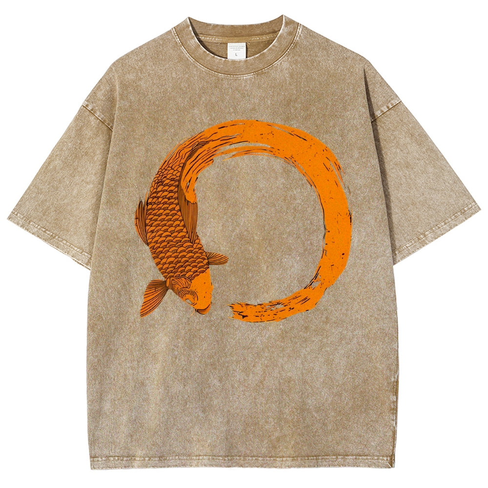 Unisex Fish Printed Washed Tee