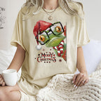 Unisex Christmas Frog Printed Washed Tee