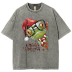 Unisex Christmas Frog Printed Washed Tee