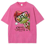 Unisex Christmas Frog Printed Washed Tee