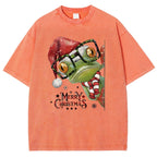 Unisex Christmas Frog Printed Washed Tee