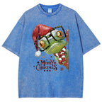 Unisex Christmas Frog Printed Washed Tee
