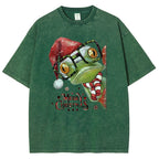 Unisex Christmas Frog Printed Washed Tee