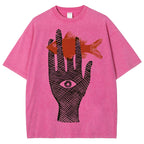Unisex Artistic Eyes Hand Fish Printed Washed Tee