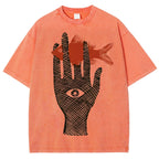 Unisex Artistic Eyes Hand Fish Printed Washed Tee