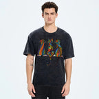 Unisex Colorful Geometric Cat Printed Washed Tee