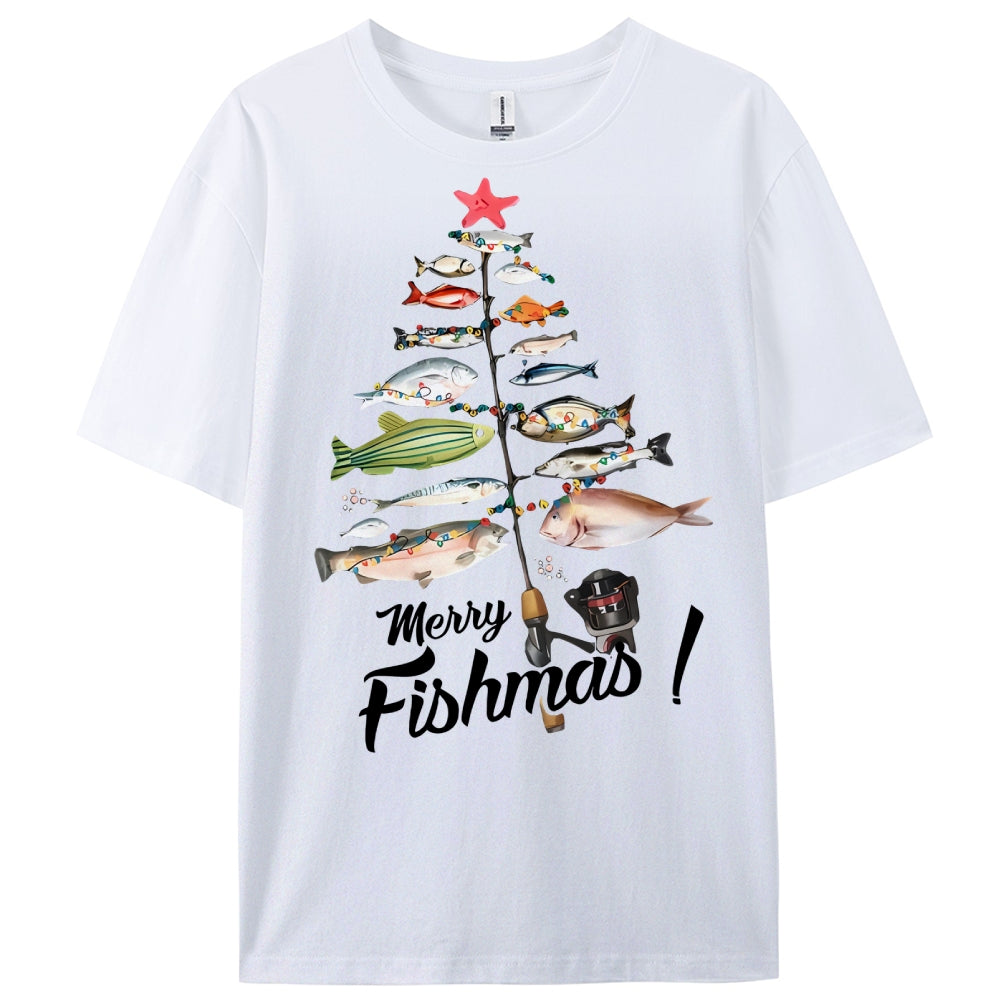Women's Cotton Merry Fishmas Printed Casual T-Shirt