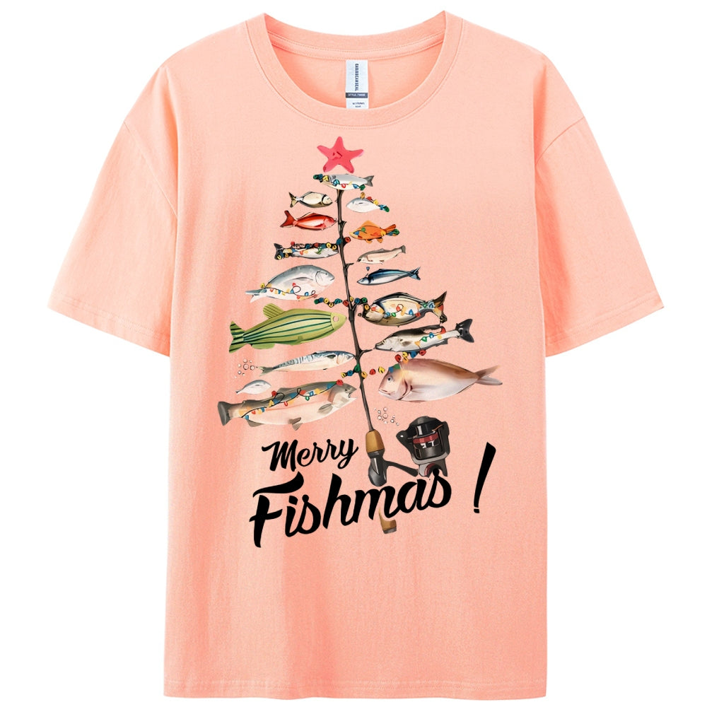 Women's Cotton Merry Fishmas Printed Casual T-Shirt