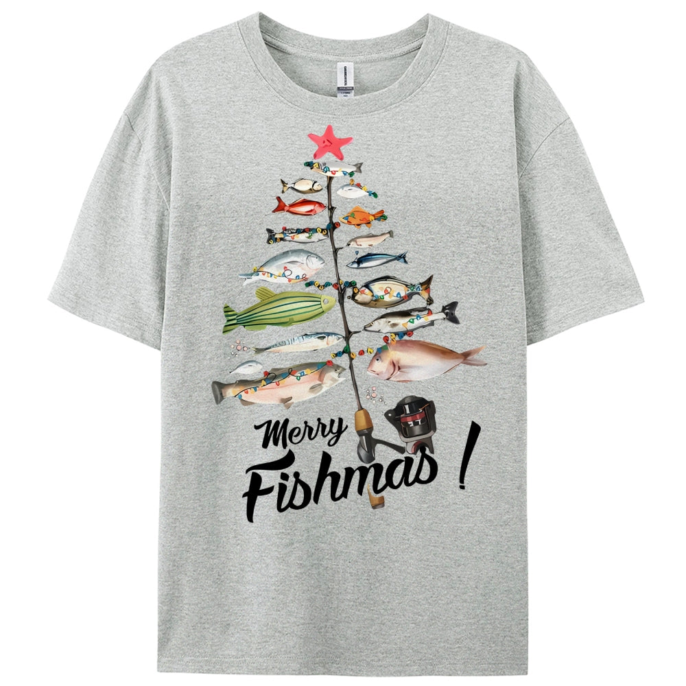 Women's Cotton Merry Fishmas Printed Casual T-Shirt