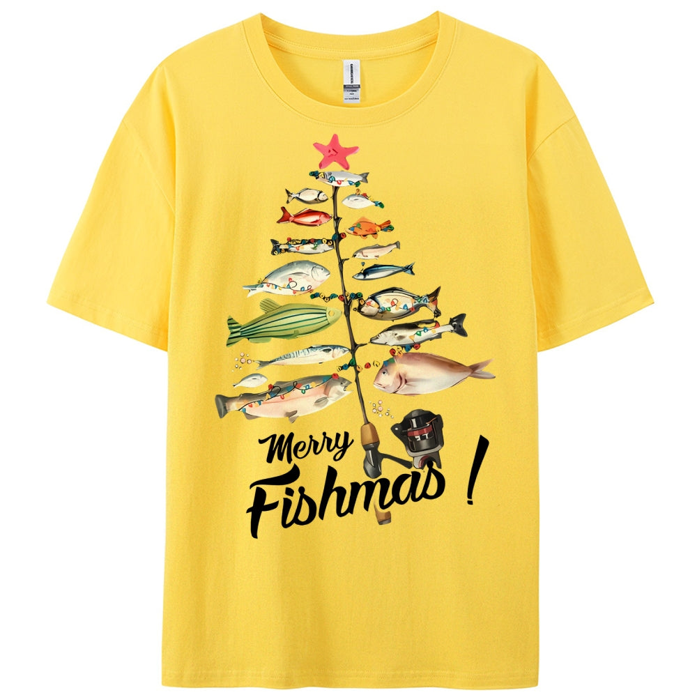 Women's Cotton Merry Fishmas Printed Casual T-Shirt