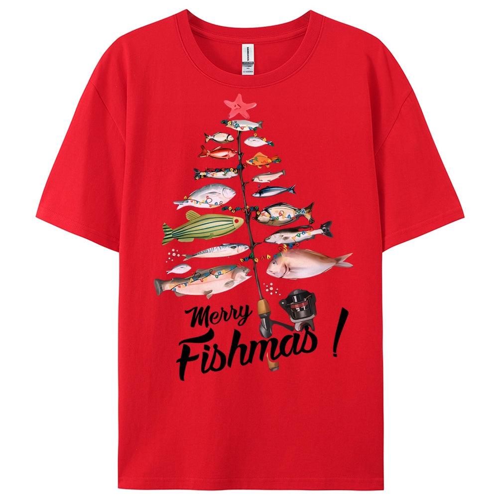 Women's Cotton Merry Fishmas Printed Casual T-Shirt