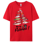 Women's Cotton Merry Fishmas Printed Casual T-Shirt
